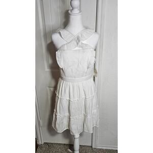 Altar'd State Medium White Ruffle Dress With Criscross Shoulders Lined Size...